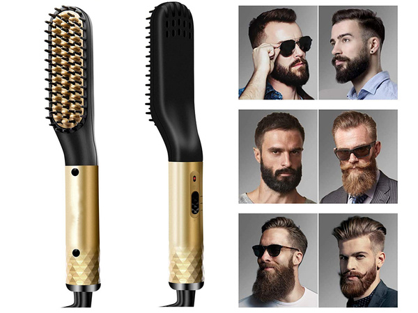 Straightener brush beard and hair comb for men's grooming