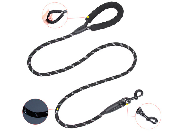 Strong dog rope leash with handle reflector