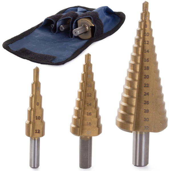 Taper drill bits 3 pcs hss tytan