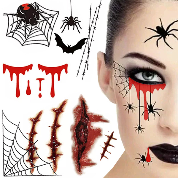 Tattoos halloween fake realistic washable temporary disguise blood