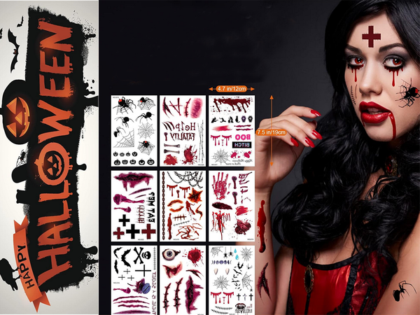 Tattoos halloween fake realistic washable temporary disguise blood