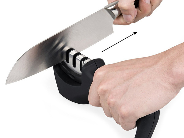 Three-phase kitchen knife sharpener
