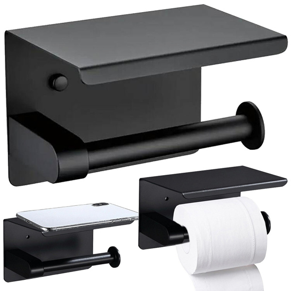 Toilet paper holder with telephone shelf black loft wc steel