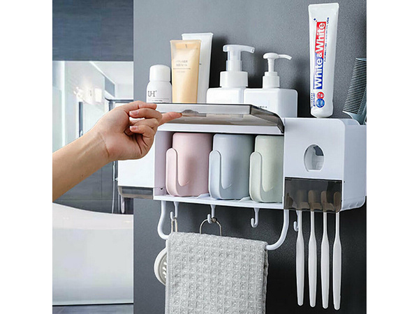 Toothbrush cup organiser toothpaste dispenser