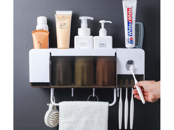 Toothbrush cup organiser toothpaste dispenser