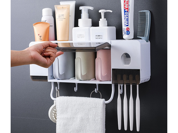 Toothbrush cup organiser toothpaste dispenser