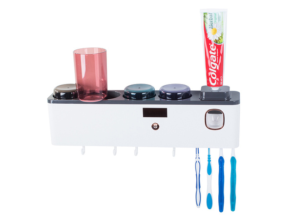 Toothbrush organiser cups toothpaste dispenser uv