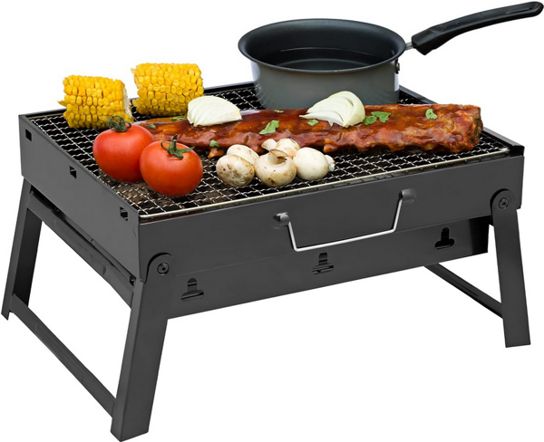 Travel grill portable folding case charcoal camping bbq