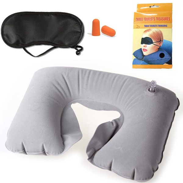 Travel pillow inflatable croissant + blindfold