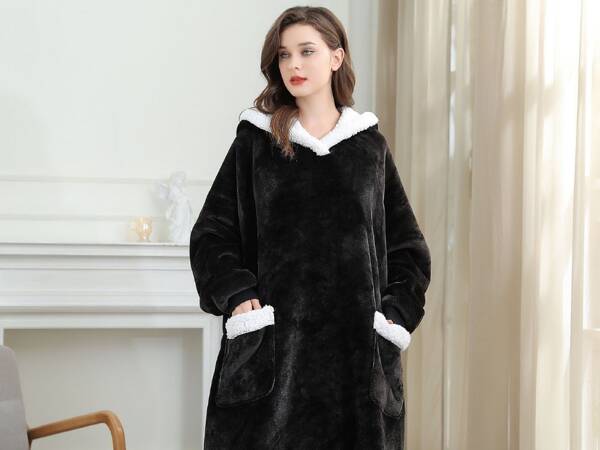 Warm sweatshirt blanket large oversize thick soft hooded dressing gown long xxl