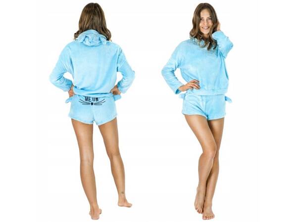 Warm women's pyjamas two-piece with hood soft plush short m