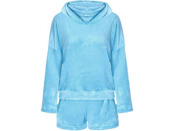 Warm women's pyjamas two-piece with hood soft plush short m