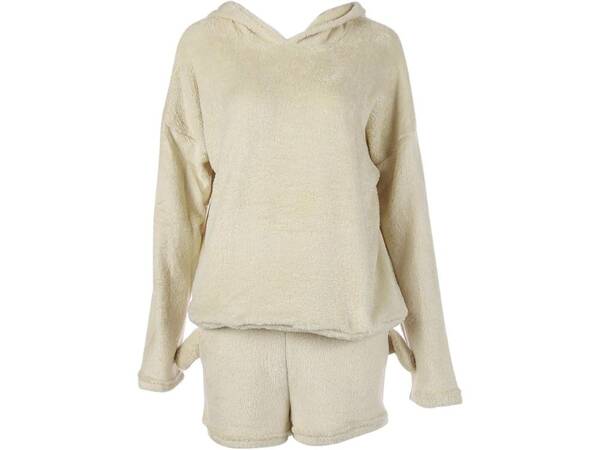 Warm women's pyjamas two-piece with hood soft plush short m