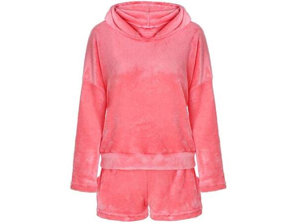 Warm women's pyjamas two-piece with hood soft plush short xl