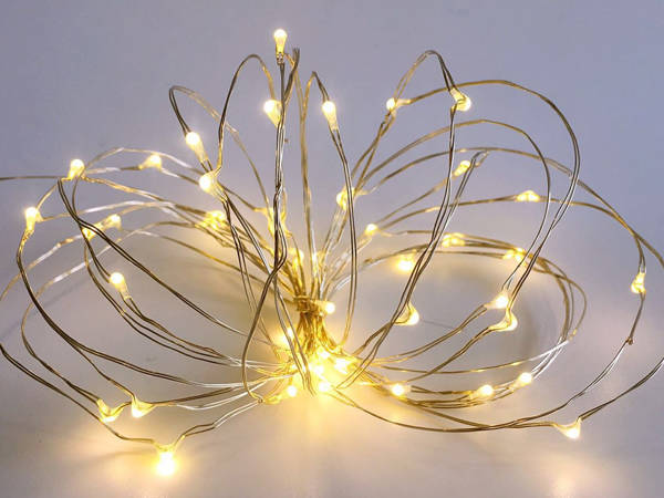 Wire lights 100 leds with batteries 10m white warm