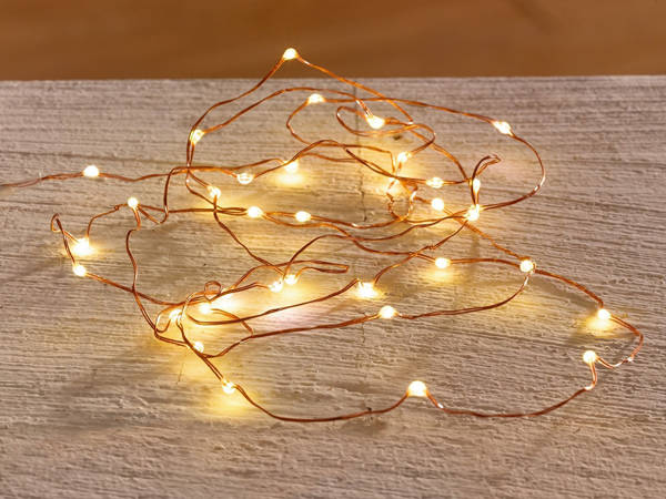 Wire lights 100 leds with batteries 10m white warm