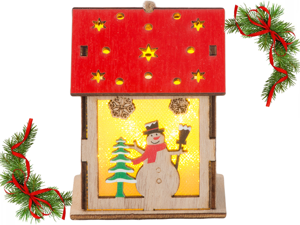 Wooden hanging lantern christmas tree lighting christmas decoration snowman