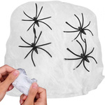 Artificial white spider web with 4 spiders halloween decoration stretchable