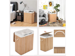 Bamboo laundry basket 2 compartment free-standing organiser container lid