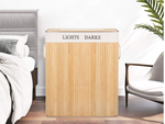 Bamboo laundry basket 2 compartment free-standing organiser container lid