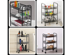 Bathroom shelf kitchen cabinet on wheels metal rack three levels 3