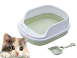 Open-ended cat litter box with soldna frame for litter + large shovel