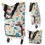 Shopping bag trolley with shoulder wheels foldable