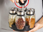 Spice organiser rotary glass containers 6 pieces spice salt