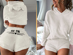 Warm women's pyjamas two-piece with hood soft plush short m