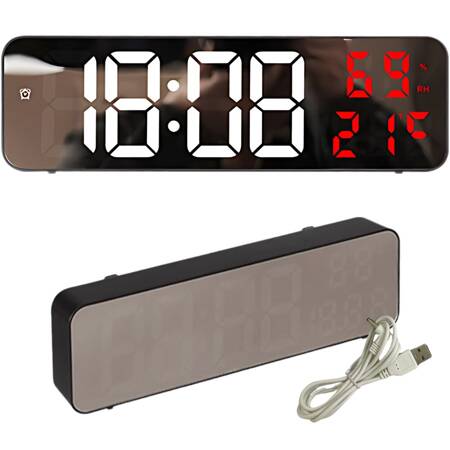 Horloge électronique réveil digital led thermomètre miroir debout piles usb