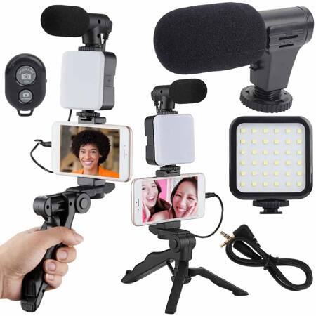 Kit vlogging trépied microphone support téléphone enregistrement vidéo