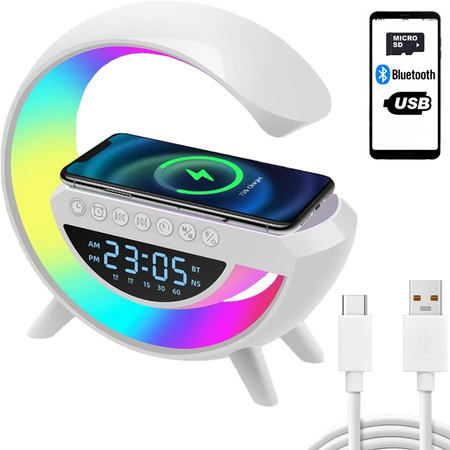 Lampe led rgb gaming chargeur induction haut-parleur réveil radio horloge