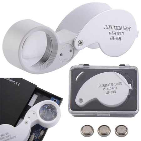 Loupe de bijoutier pliante 2 led 40x