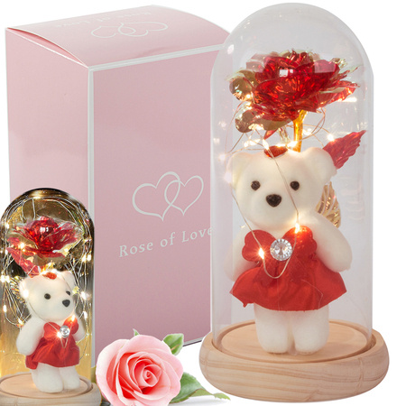 Rose éternelle dans une boîte en verre lumineuse avec led cadeau pour la journée de la femme