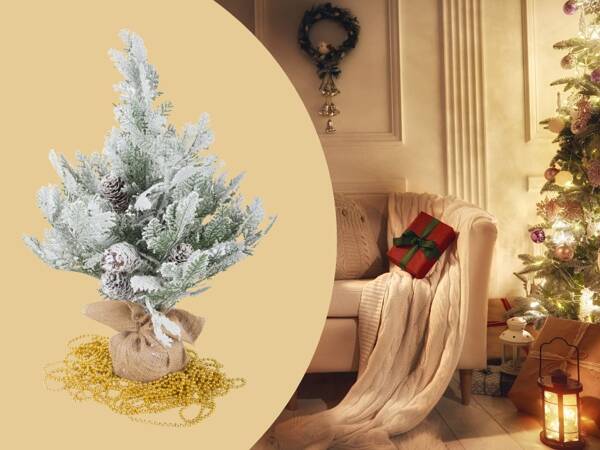 Arbre de noël artificiel neige petit 45cm table de bureau décorative épais enneigé