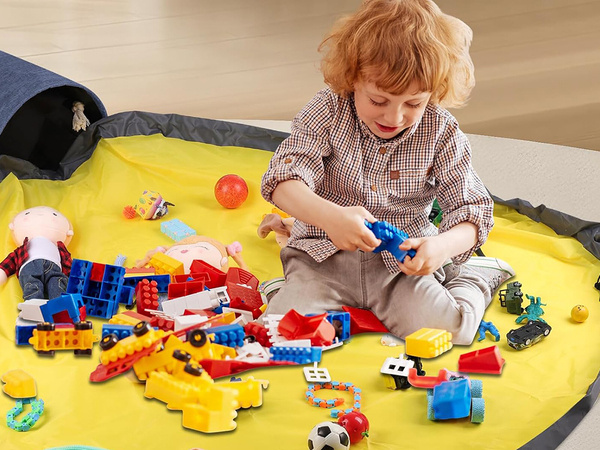 Bac à jouets blocs avec tapis sac organisateur bac à jouets avec couvercle poignées