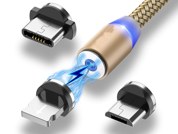 Cable de charge magnetique 3w1 micro typ-c usb lightning 1m