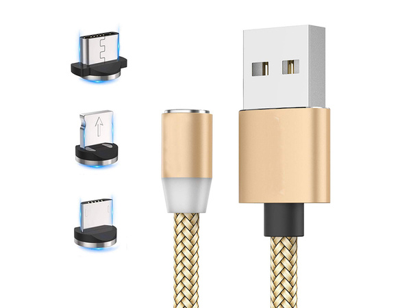 Cable de charge magnetique 3w1 micro typ-c usb lightning 1m