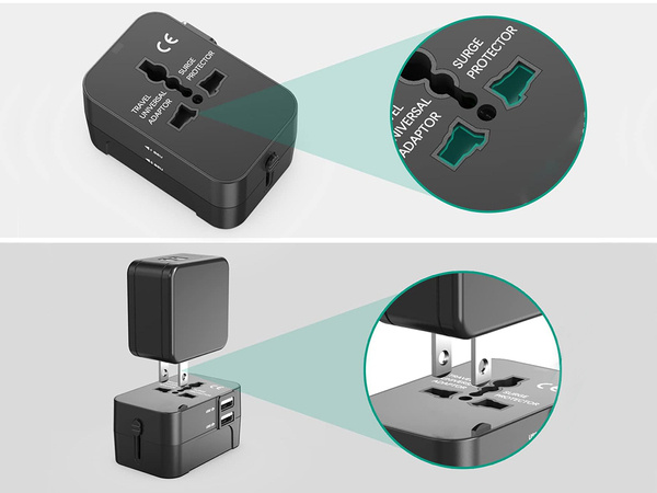 Connecteur adaptateur socket uk usa eu aus universal 2x usb worldwide