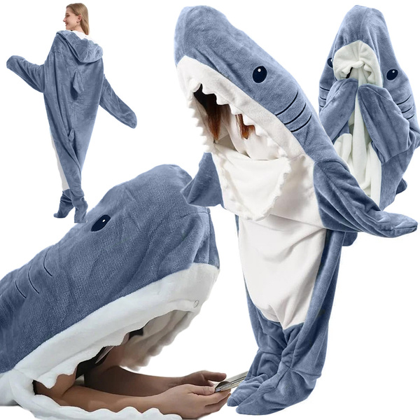 Couverture de requin pyjama vêtements de nuit costume chaud hiver capuche épais xl