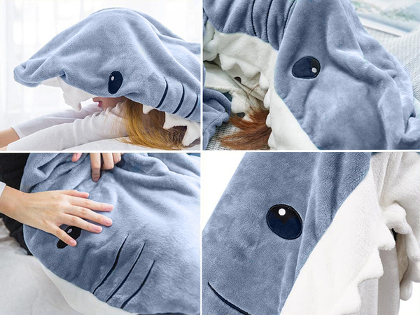 Couverture de requin pyjama vêtements de nuit costume chaud hiver capuche épais xl