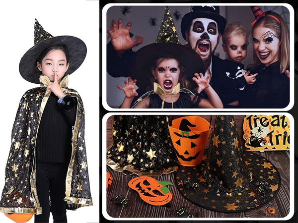 Déguisement de sorcier costume halloween cape chapeau