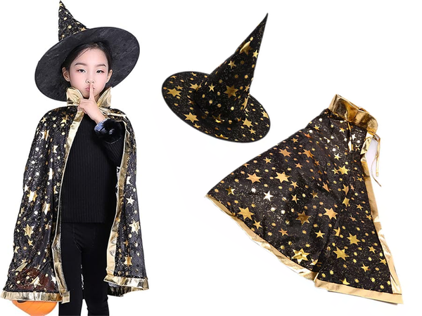 Déguisement de sorcier costume halloween cape chapeau