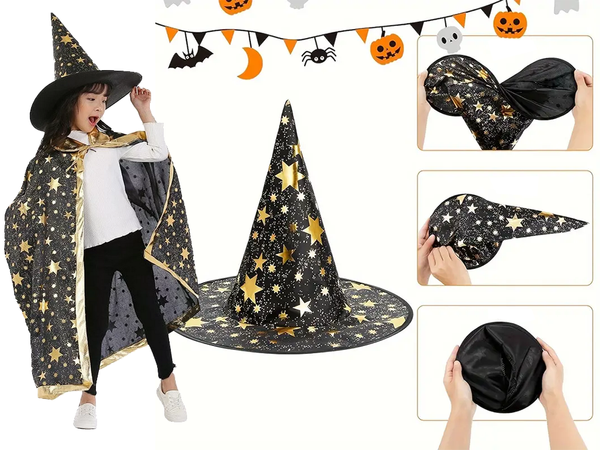 Déguisement de sorcier costume halloween cape chapeau