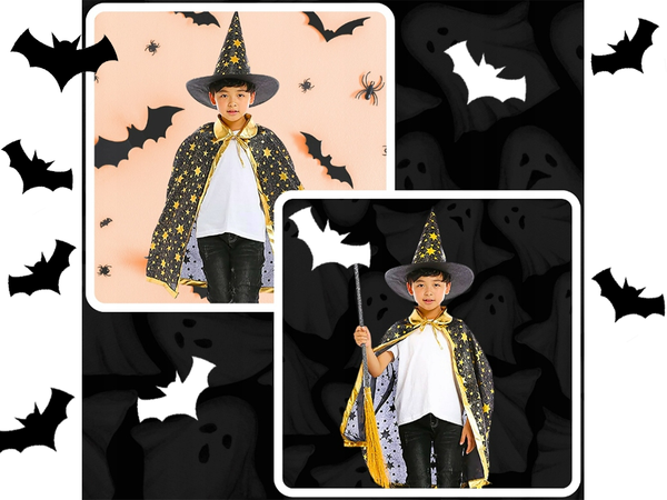 Déguisement de sorcier costume halloween cape chapeau