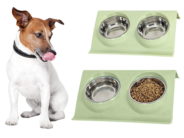 Écuelle double pour chien chat métal avec base