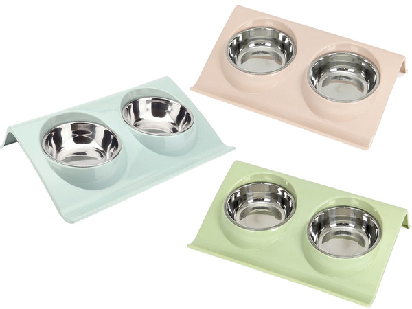 Écuelle double pour chien chat métal avec base