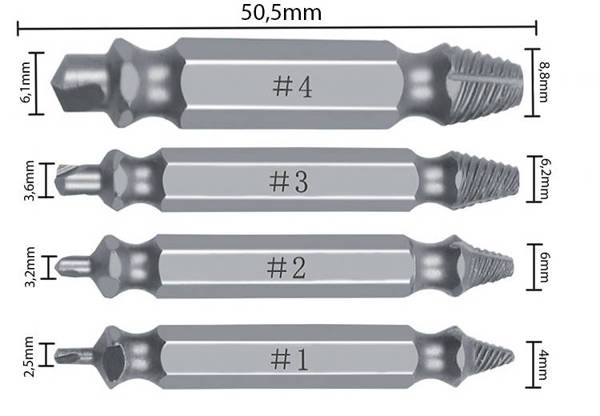 Extracteurs de vis pour broches cassées 4 pcs