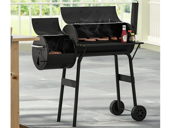 Gril de jardin grand baril de charbon de bois bbq smoker avec couvercle grille étagère roues