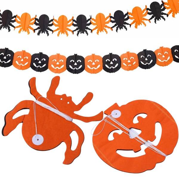 Guirlande décorative halloween citrouille/araignée papier long 3 mètres